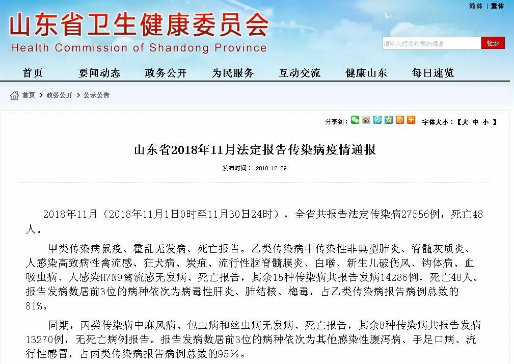 山东传染病疫情最新消息